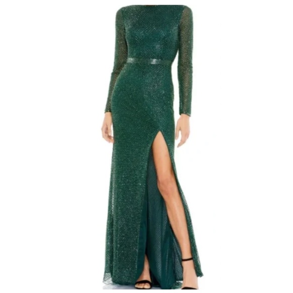 Mac Duggal Fully Beaded Emerald Gown – Style #5056 – Size 6 - Picture 1 of 7